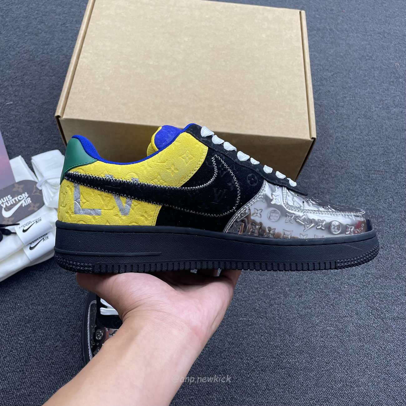 Louis Vuitton Nike Air Force 1 Low By Virgil Abloh Black Metallic Silver (5) - newkick.vip